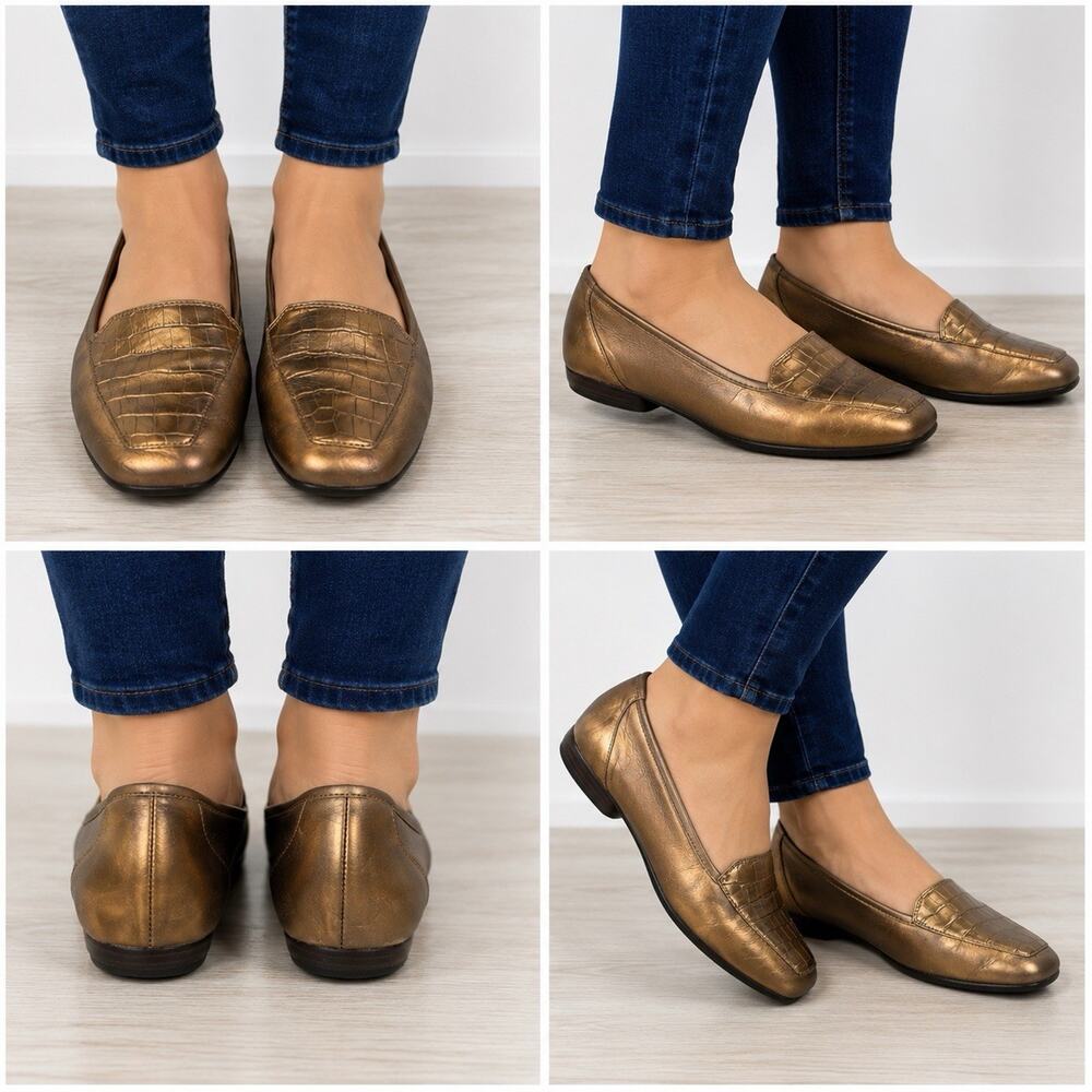 Antonio Melani Empire Bronze Metallic Leather Loafers Women’s 7M Croc Accent